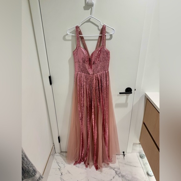 NWOT Azazie Pink Sequin Tulle Prom Dress - Picture 8 of 9